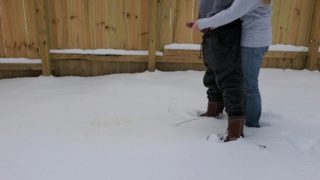 Holding my boyfriend's dick as he pees in the snow | controlling the flow