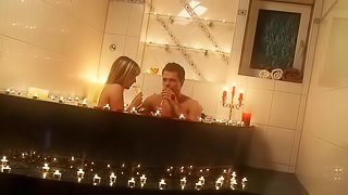 Cute blonde woman enjoys a great erotic session in a bathroom