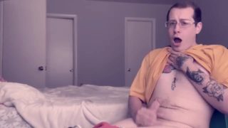 Boy gives himself a dick massage shows some ass and masterbates hard trying not to cum horny tatted 