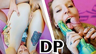 hard ANAL fuck + DP with toy / TATTOO PUNK girl gets DEEP THROAT facefucked, ATM, gape (goth alt)