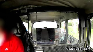 British amateur gives blowjob in fake taxi