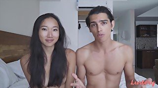 Young Asian Luna intimate with her boyfriend James in the hotel room