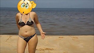 Girl piss in beach-Golden rain 4