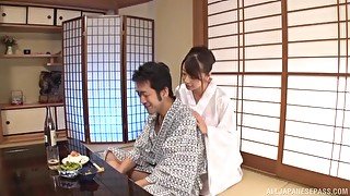 Japanese girl Saki Hatsumi moans during passionate lovemaking