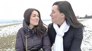 Salacious brunette lesbians taste each other's cunts