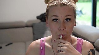 Blonde girl experiences hard fucking and orgasms, her pussy is flooded with sperm and she screams