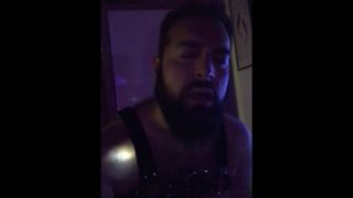 Big Italian bearded bear with harness put dildo in his ass for the first time during a party orgy