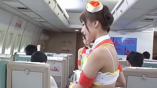 Slutty flight attendants let the passengers fuck them on a flight