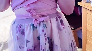 smol tit teen strips out of a pretty pink dress and plays with her pretty pink pussy
