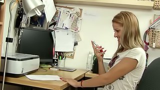 Teen secretary is bored in the office so she masturbates