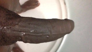 Stroking my big black dick in the shower
