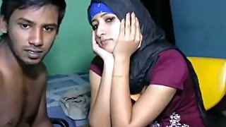 Cute and shy Arab girl in hijab finally sucks dick on webcam