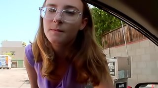 Girl with glasses gets fucked for cash