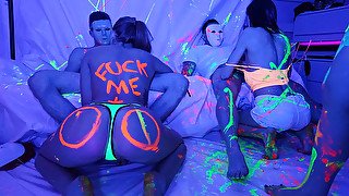 Dare Dorm Glow Party with amateur coeds humping in ultralight