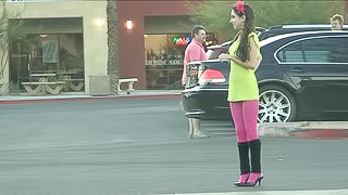 Flashing in the strip mall parking lot is a cute teen