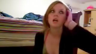 Perverted blonde masturbating and tasting her cum