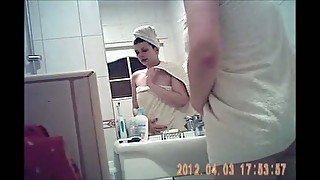Hidden cam caught my own sweet busty ex-girlfriend in the bathroom
