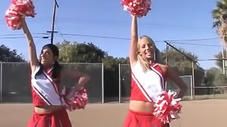 Cheerleader girls in pigtails go home with him to enjoy big dick