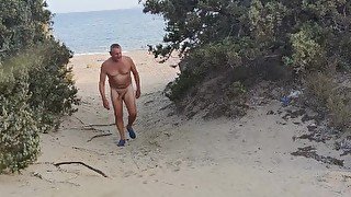 Mature Daddy and Boy Sucking on Public Beach 