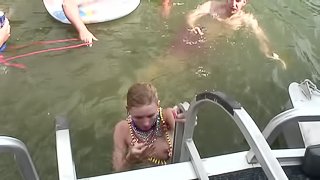 Fabulous amateur licking her pal's cunt on a boat outdoor