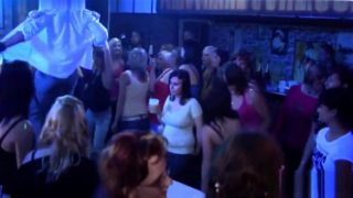 Luscious amateur babes enjoying wild group sex in the club