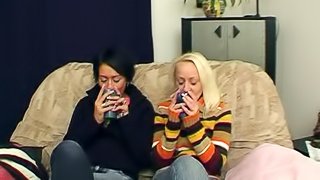 Two horny sluts agree to share a hard dong and love the outcome