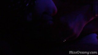 Hot French milf sucks cock and anal sex in night club in front of strangers - MissCreamy