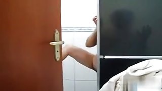 I have an awesome-looking busty wife, but she doesn't like being on camera. That is why I made this voyeur amateur video, while she was under shower.