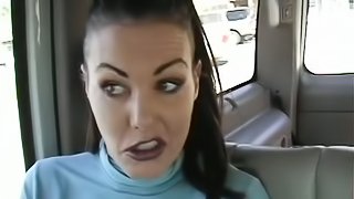 Superb brunette MILF blows a dick and gets fucked in a car