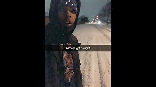 Jacking off in the snow! Public Masturbation!