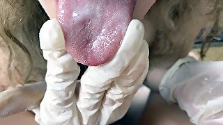 Blowjob Sex And Cum In Mouth From My Hot Step Sister In Latex Gloves