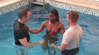 A black girl meets two white guys at the pool and has a threesome with them