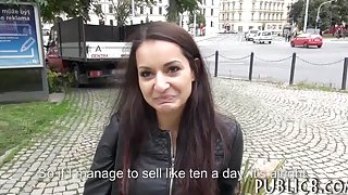 Slim brunette Euro slut pounded in public for money