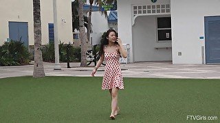 Naughty Asian girlfriend Lulu loves flashing her pussy in outdoors
