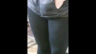 Step mom in leggings help step son fucking until cum on her pussy and mouth