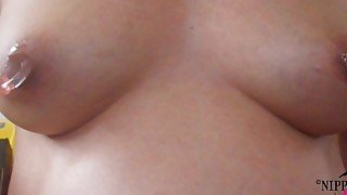 nippleringlover pregnant pierced milky tits kinky nipple play with hooks &amp; large gauge nipple rings