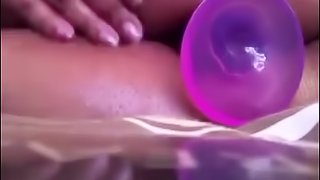 Ebony BBW home alone lonely anal playing with dildo UK