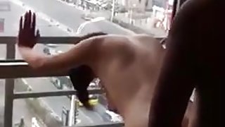 Wife fucked on open balcony