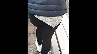 Step mom fucked through leggings in supermarket by step son