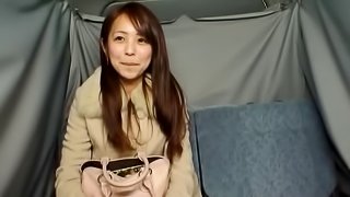 Panty and bra flashing Asian girl in the back seat of the car