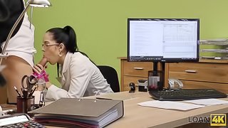 LOAN4K. Petite lassie pays with hot sex for wage increase in office