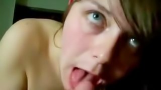 Amateur chick with blue eyes sucks cock like nuts