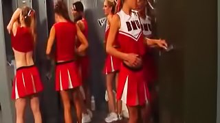 Sexy cheerleaders go lesbian in the shower in hardcore video