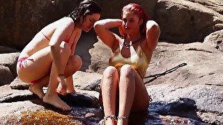 Lesbian assholes and cunts licked outdoors