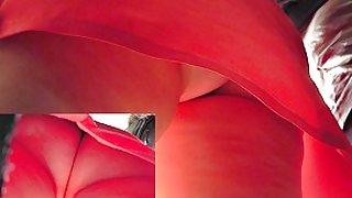 Throat-watering view up red mini costume