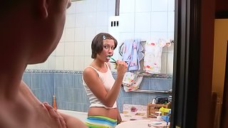 Brushing their teeth and having a passionate fuck before bed