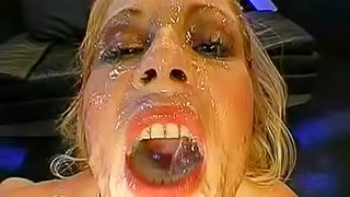 Perverted blonde is getting tone of cum in her throat