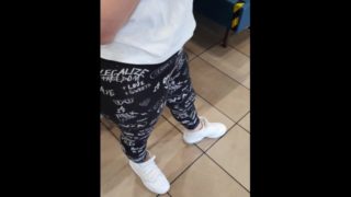 Step son can see step mom panties through her Leggings into McDonald's 