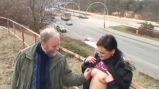 A walk turns into an outdoors sex with an old man