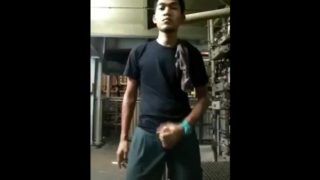 Horny manly malay factory worker jack off till cum at work place